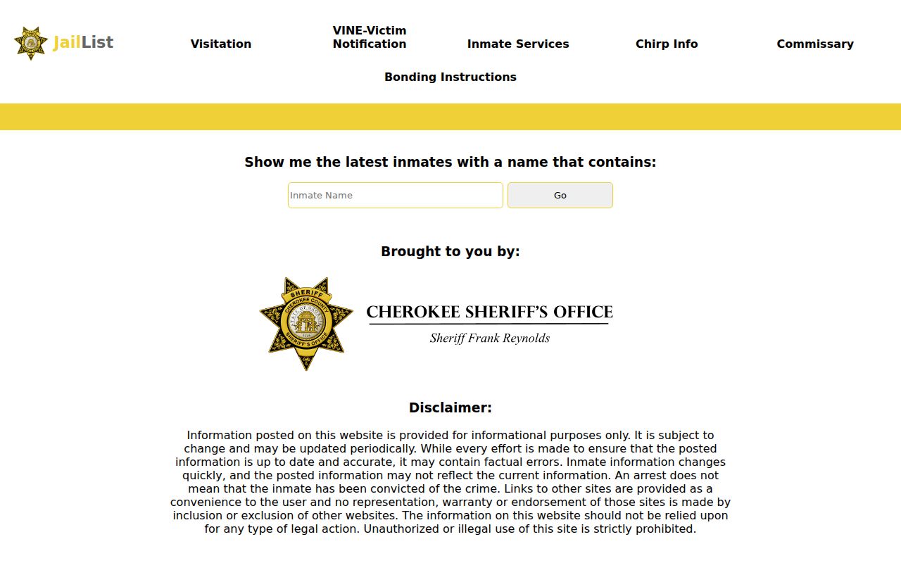Canton people search with Cherokee County partial-name inmate lookup