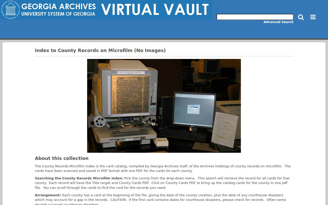 Canton people directories view of the Georgia Archives Cherokee County microfilm selector